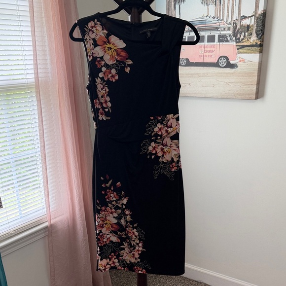 White House Black Market Dresses & Skirts - White House Black Market Black Midi Dress with Pink Floral Print